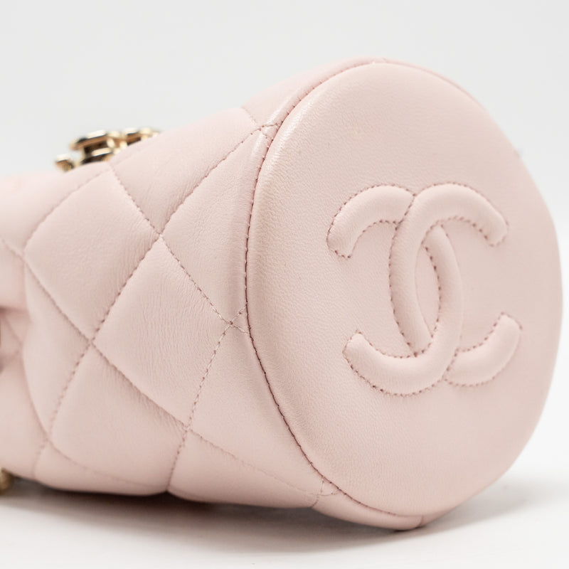 Chanel Mini Drawstring Bucket Bag Lambskin Pink LGHW