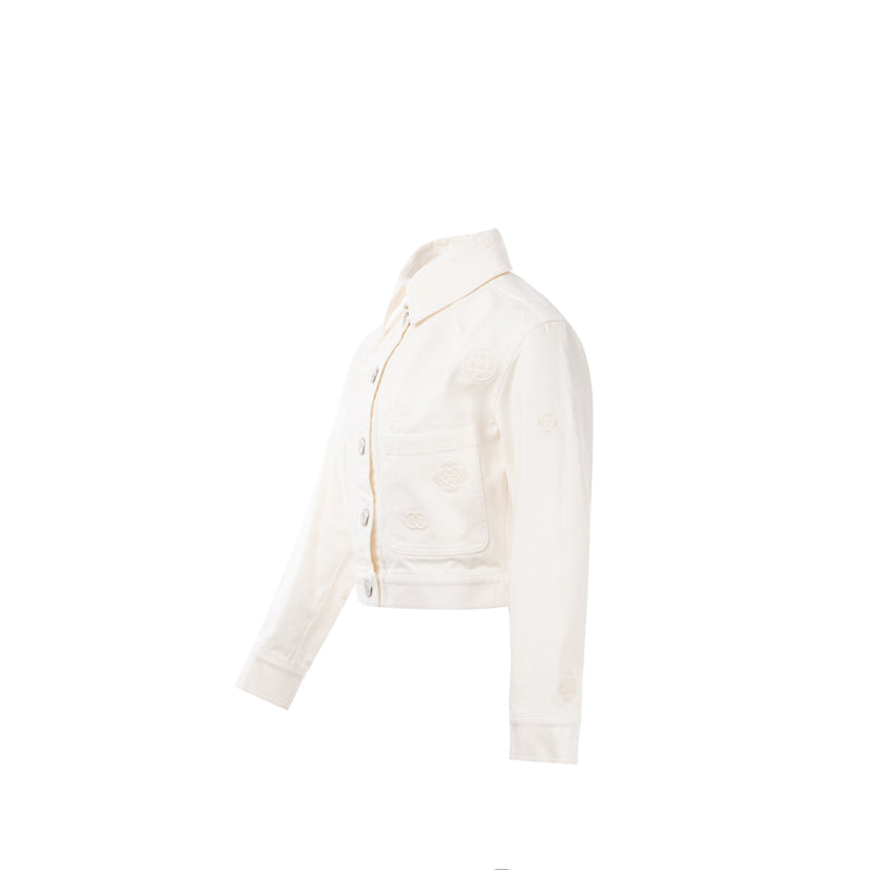 Chanel size 34 21P Camellia Jacket Cotton White