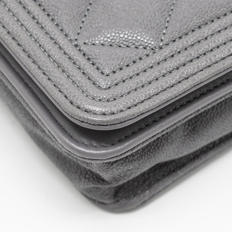 Chanel Boy Wallet on Chain Caviar Grey LGHW