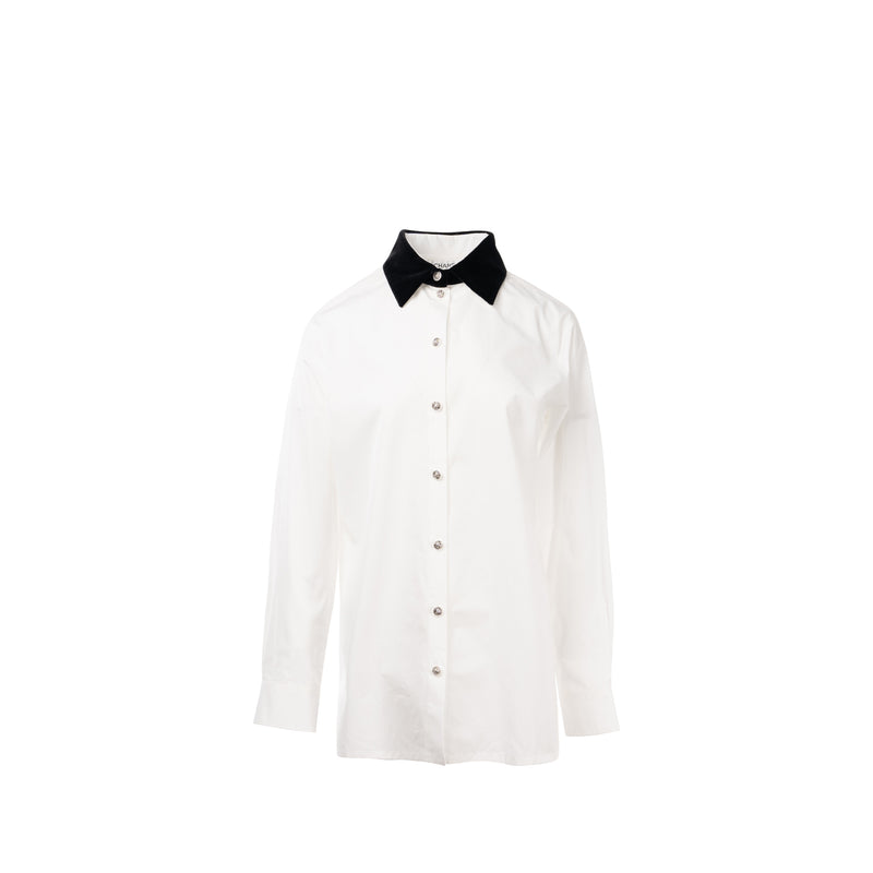 Chanel 22B Size 38 Blouse Shirt Cotton/ Silk White / Black