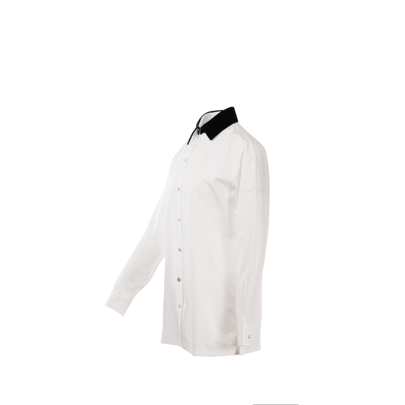 Chanel 22B Size 38 Blouse Shirt Cotton/ Silk White / Black