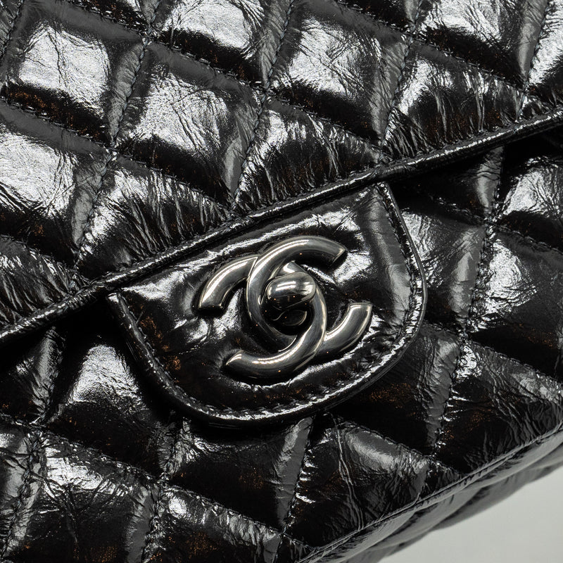 Chanel medium classic double flap bag shiny aged calfskin so black