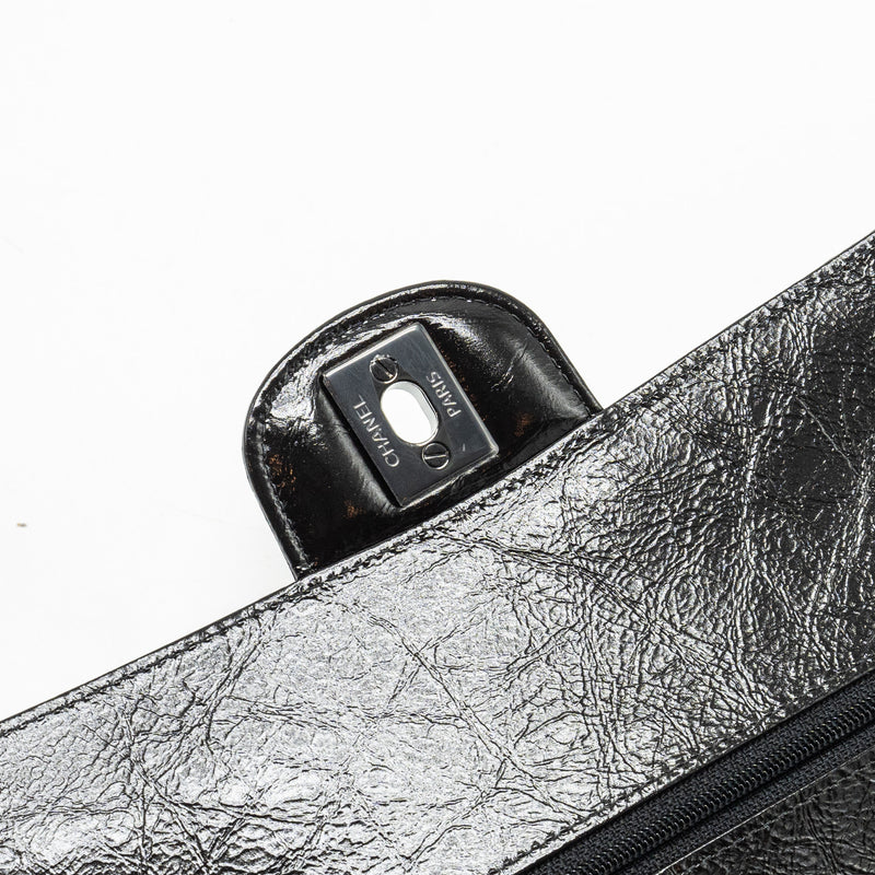 Chanel medium classic double flap bag shiny aged calfskin so black