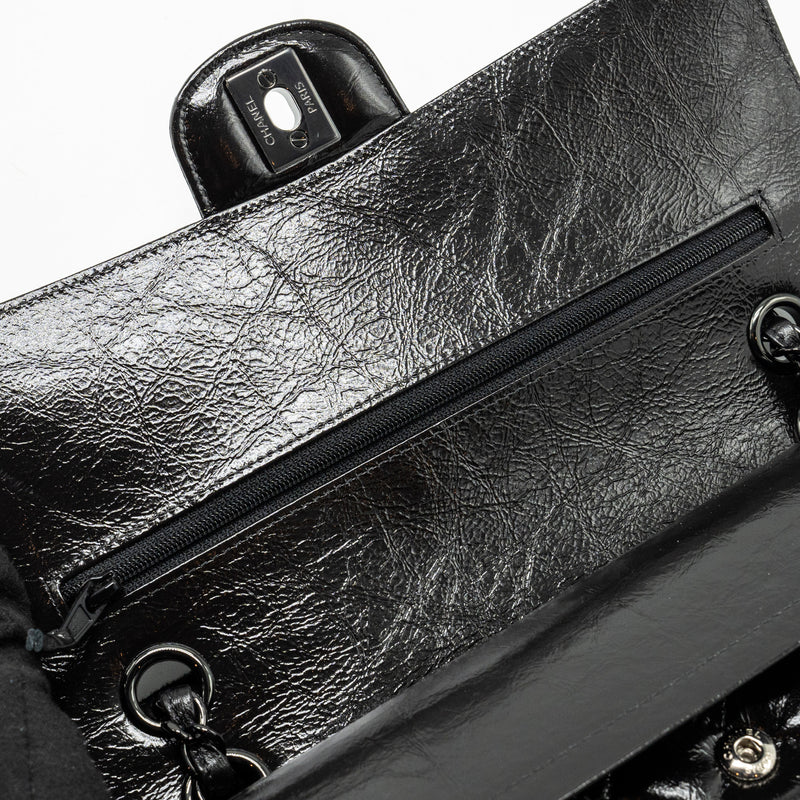 Chanel medium classic double flap bag shiny aged calfskin so black