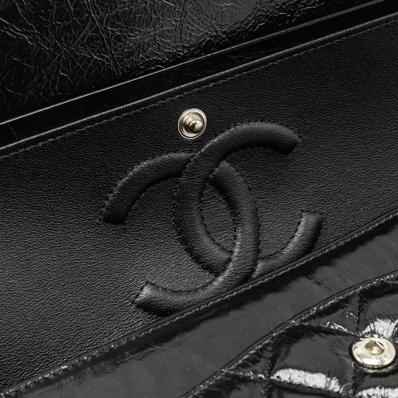Chanel medium classic double flap bag shiny aged calfskin so black