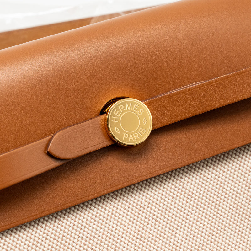 Hermes Herbag Mini Canvas/Hunter Leather Ecru/Beige/Fauve GHW Stamp K