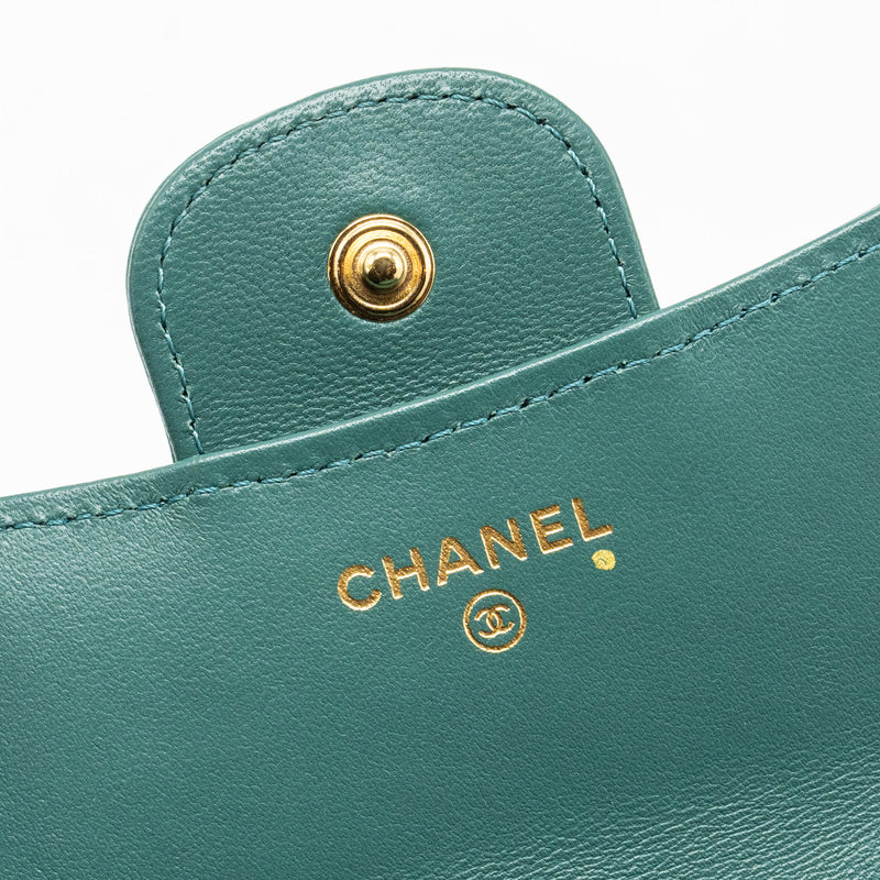 Chanel top handle mini flap bag with chain lambskin green GHW