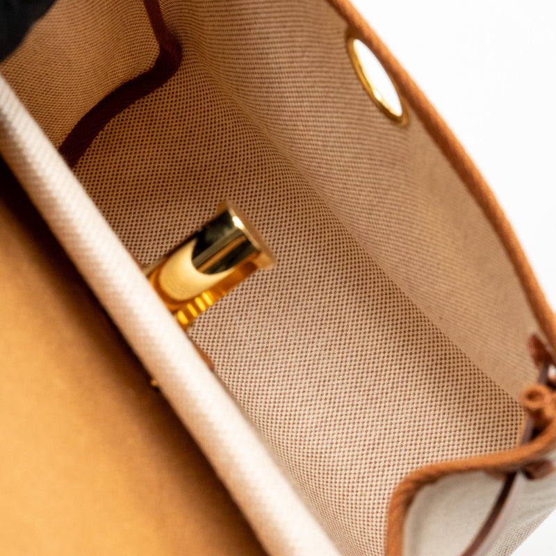 Hermes Herbag Mini Canvas/Hunter Leather Ecru/Beige/Fauve GHW Stamp K