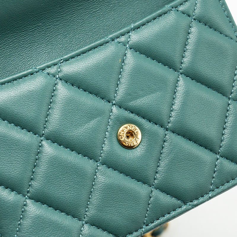 Chanel top handle mini flap bag with chain lambskin green GHW