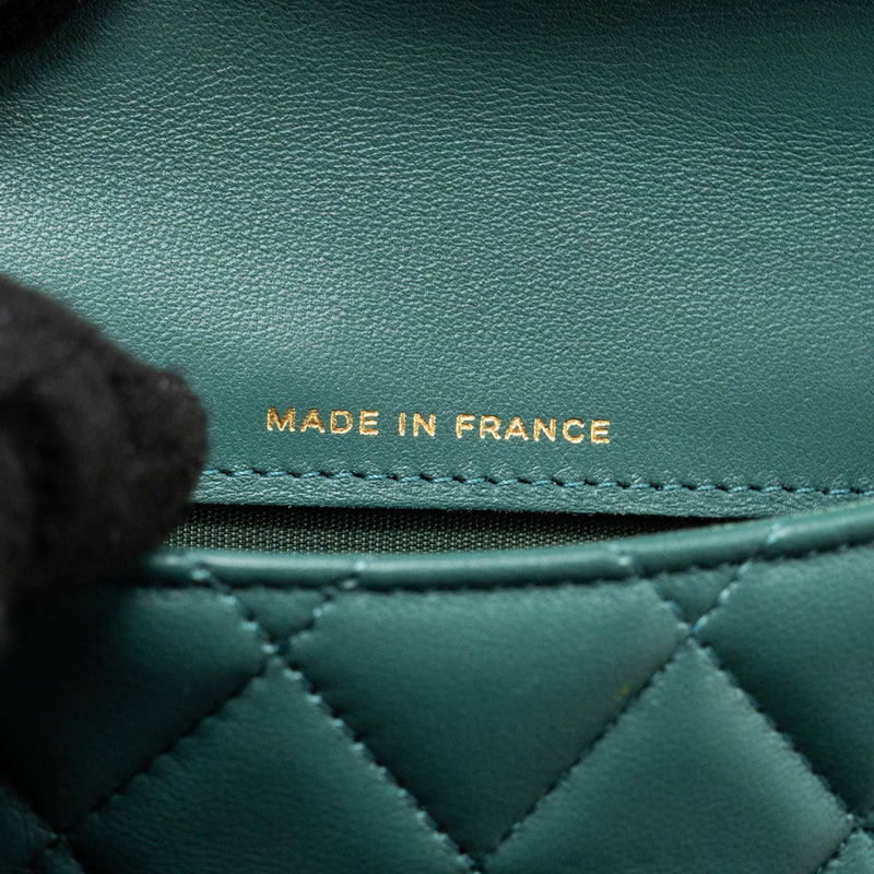 Chanel top handle mini flap bag with chain lambskin green GHW