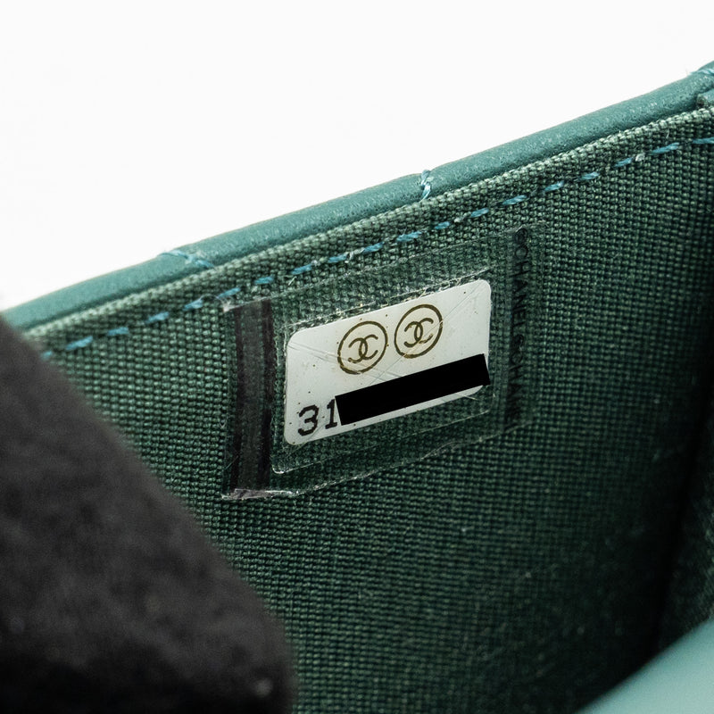 Chanel top handle mini flap bag with chain lambskin green GHW