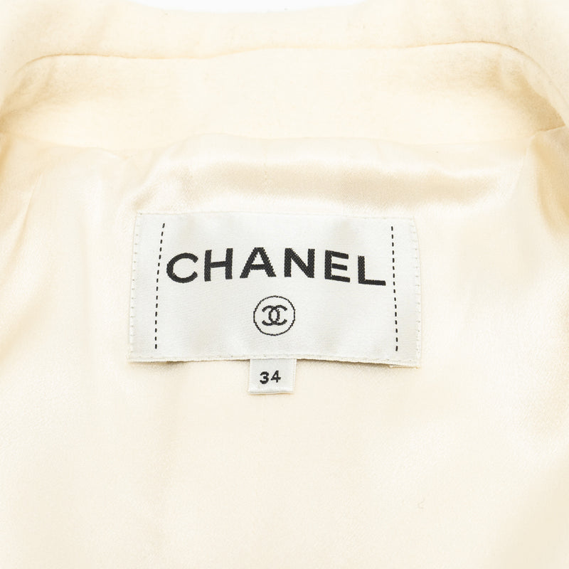 Chanel Size 34 Silver CC Button with Cream Details Coat Wool/Cashmere White