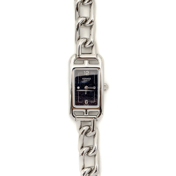 Hermes Nantucket Watch, Small Model, 29 mm Aventurine Dial, Steel Bracelet