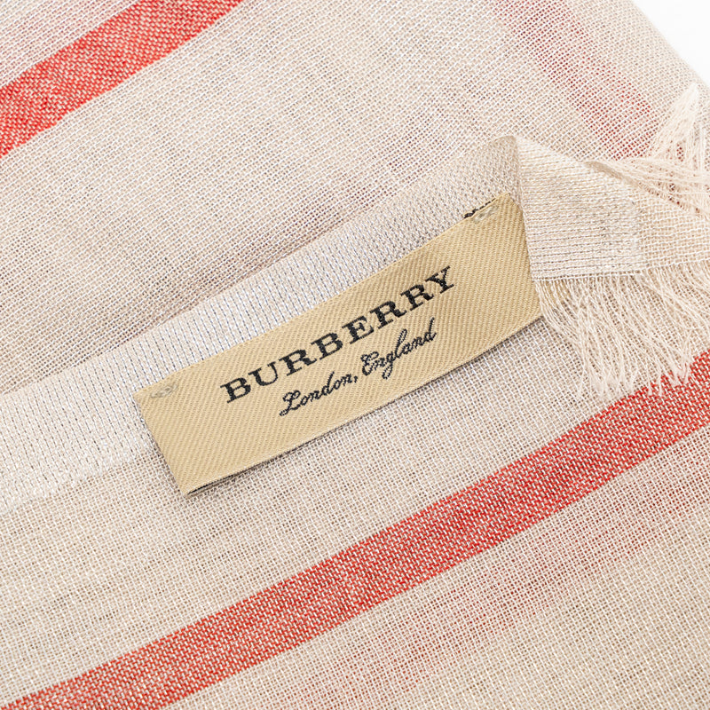 Burberry Metallic Gauze Giant Check Scarf Wool/Silk Stone/Silver