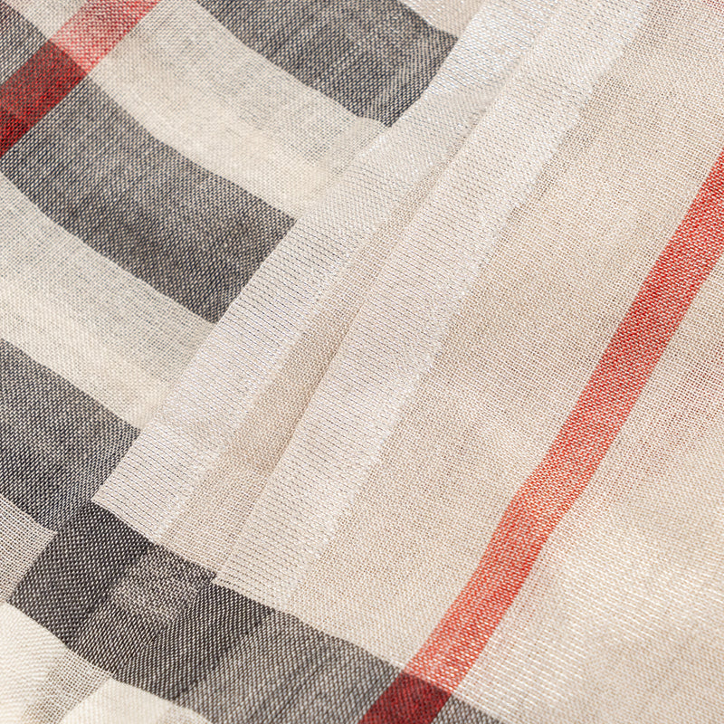 Burberry Metallic Gauze Giant Check Scarf Wool/Silk Stone/Silver