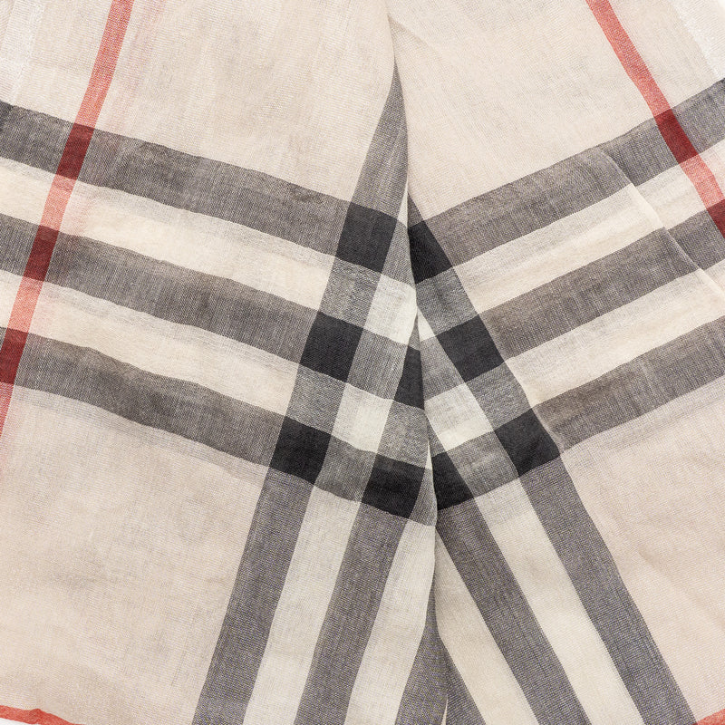 Burberry Metallic Gauze Giant Check Scarf Wool/Silk Stone/Silver