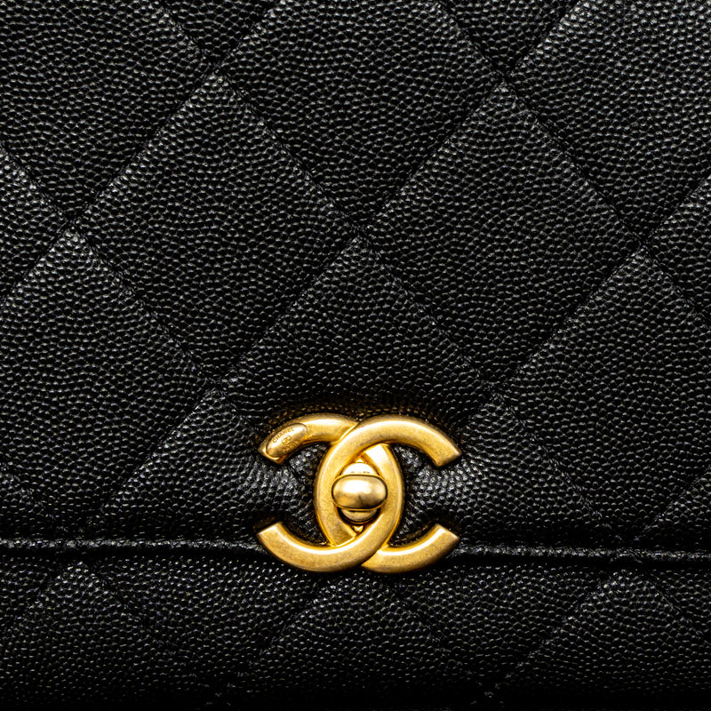 Chanel Flap Bag With Detail Chain Grained Calfskin Black Brushed GHW (Microchip)