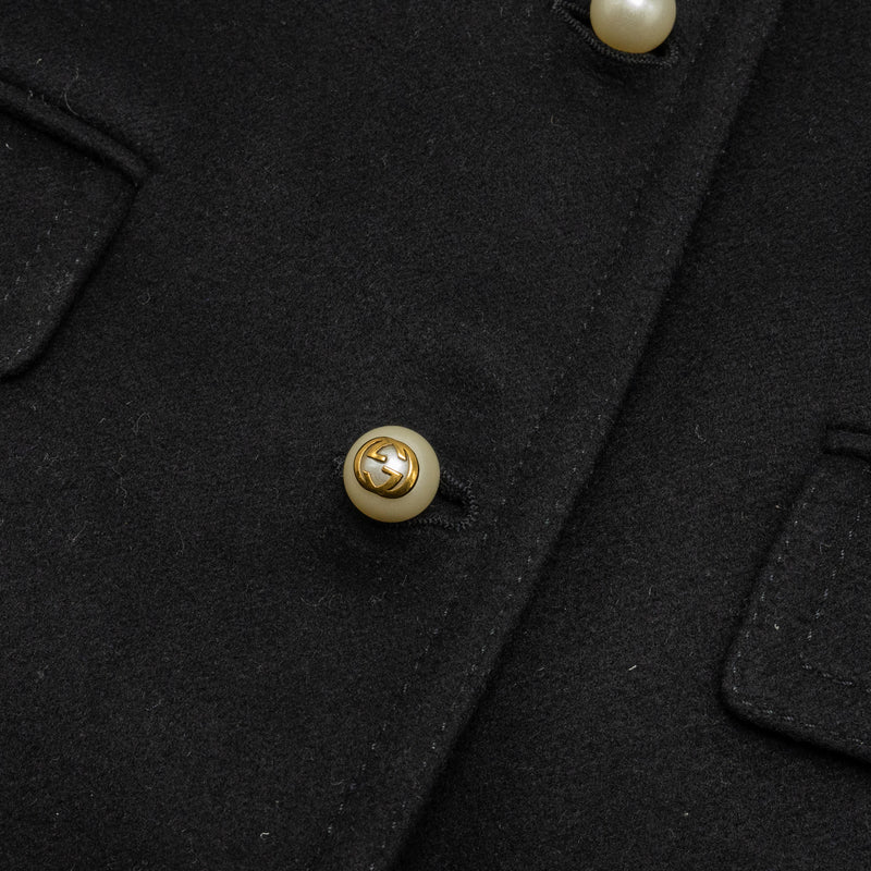 Gucci Size 38 GG Pearl Button Coat Wool Black