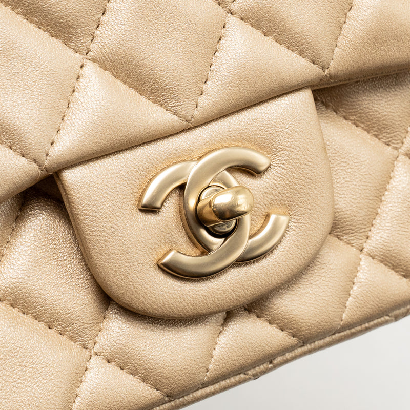 Chanel Mini Square flap Bag Lambskin Gold GHW