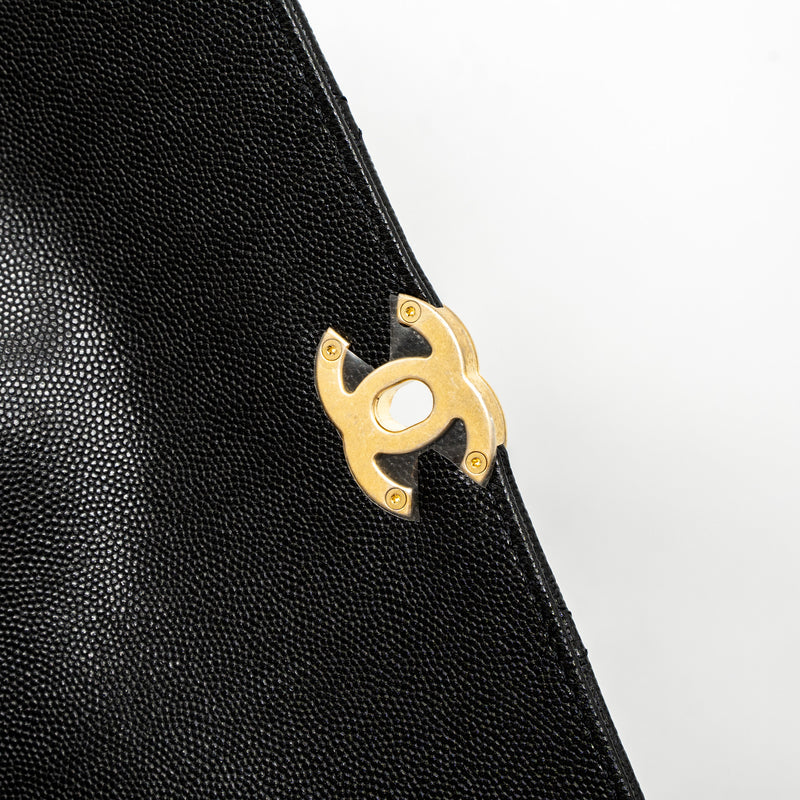 Chanel Flap Bag With Detail Chain Grained Calfskin Black Brushed GHW (Microchip)