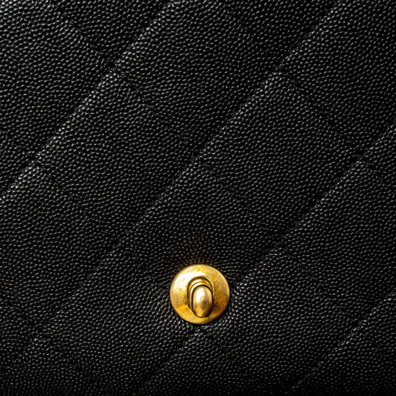 CHANEL, Bags, Chanel Medium Logo Gold Enchained Calfskin Quilted Black  Leather Flap Bag
