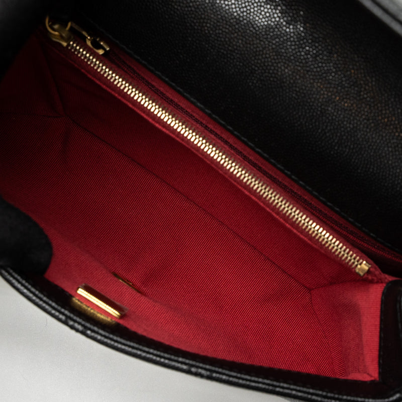 Chanel Flap Bag With Detail Chain Grained Calfskin Black Brushed GHW (Microchip)