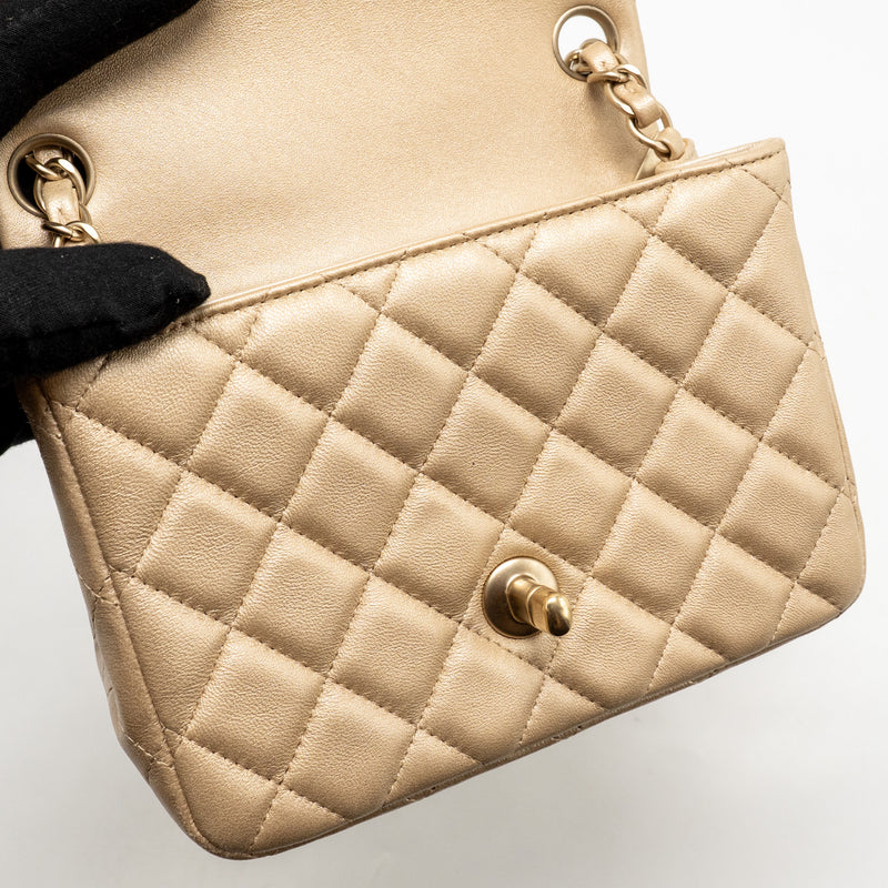 Chanel Mini Square flap Bag Lambskin Gold GHW