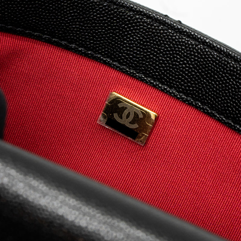 Chanel Flap Bag With Detail Chain Grained Calfskin Black Brushed GHW (Microchip)