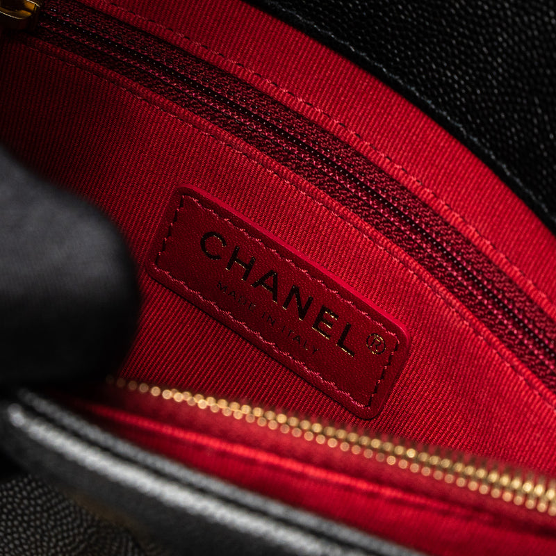 Chanel Flap Bag With Detail Chain Grained Calfskin Black Brushed GHW (Microchip)