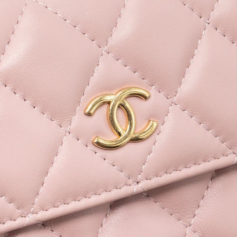 Chanel mini flap card holder with chain limited edition lambskin light pink GHW (microchip)