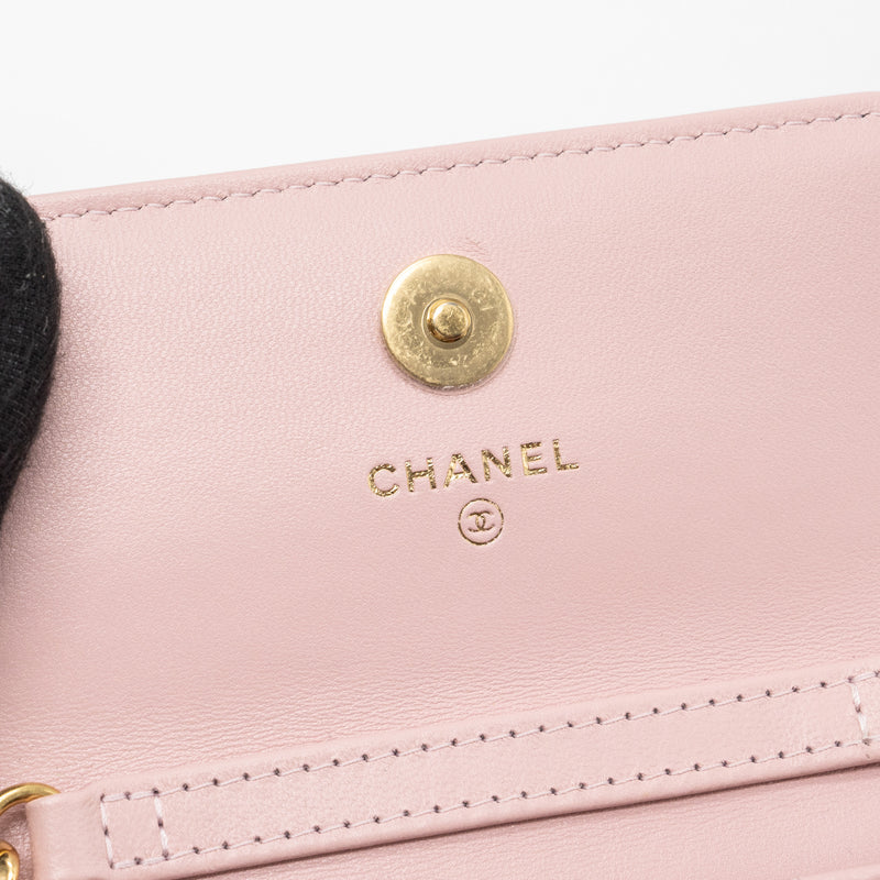 Chanel mini flap card holder with chain limited edition lambskin light pink GHW (microchip)