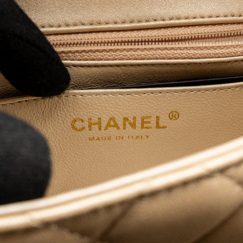 Chanel Mini Square flap Bag Lambskin Gold GHW