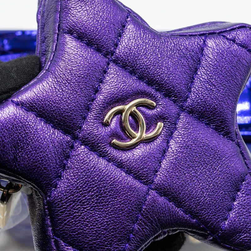 Chanel 24C mini flap bag with star coin purse patent/calfskin metallic purple LGHW (microchip)