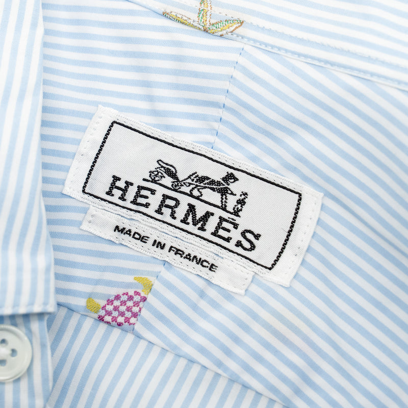 Hermes Size 40|15 3/4 See Pixel Striped Shirt Cotton Blue/Multicolour