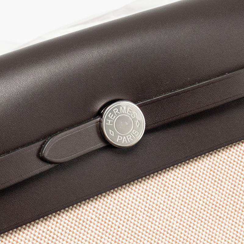 Hermes Herbag Mini Canvas/Hunter Leather Ecru-Beige/Ebene SHW Stamp K