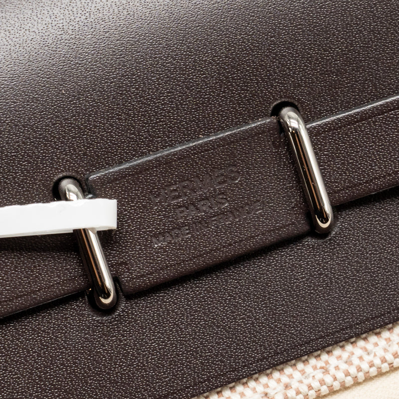 Hermes Herbag Mini Canvas/Hunter Leather Ecru-Beige/Ebene SHW Stamp K
