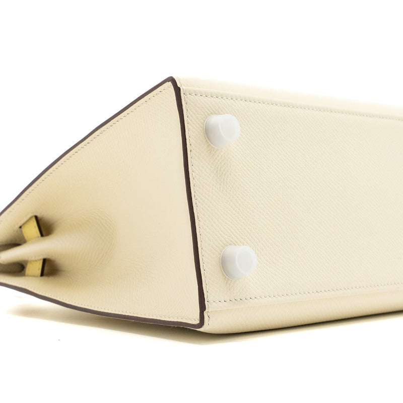 Hermes kelly 25 epsom nata / jaune poussin / sesame SHW stamp Z