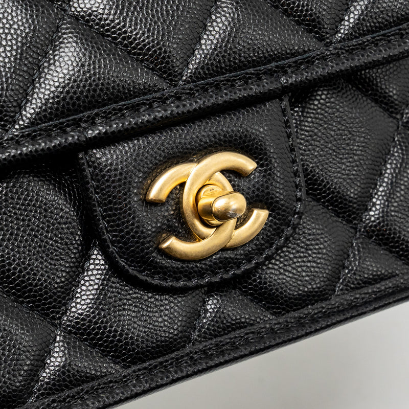 Chanel 22K Mini Flap Bag with Top Handle Shiny Grained Calfskin Black GHW (Microchip)