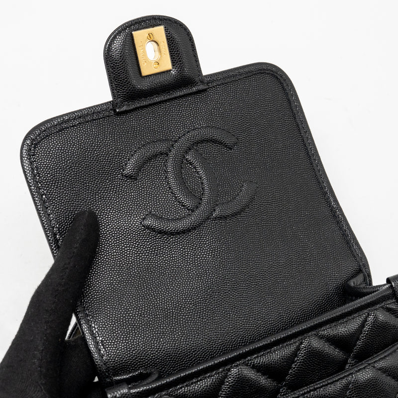 Chanel 22K Mini Flap Bag with Top Handle Shiny Grained Calfskin Black GHW (Microchip)