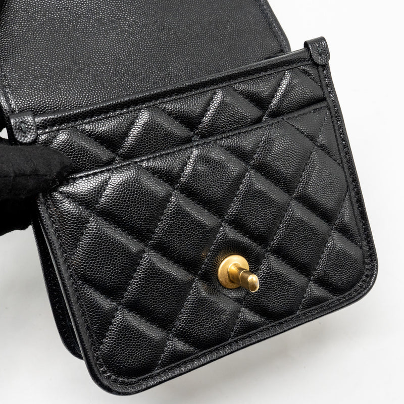 Chanel 22K Mini Flap Bag with Top Handle Shiny Grained Calfskin Black GHW (Microchip)