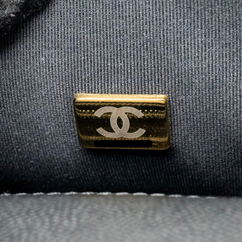 Chanel 22K Mini Flap Bag with Top Handle Shiny Grained Calfskin Black GHW (Microchip)