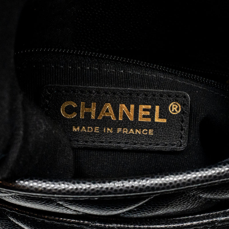 Chanel 22K Mini Flap Bag with Top Handle Shiny Grained Calfskin Black GHW (Microchip)