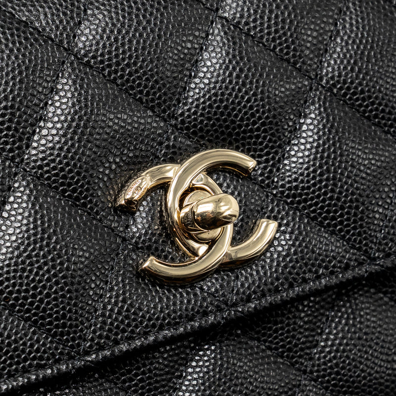 Chanel Coco Handle Clutch with Chain caviar Black LGHW (Microchip)