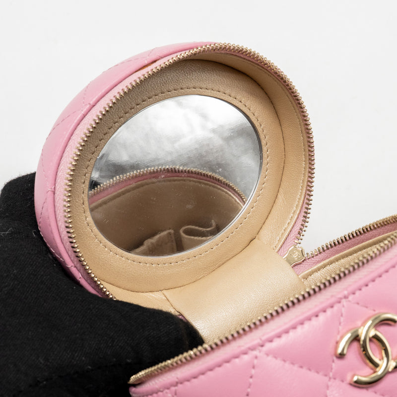 Chanel Top Handle Round Vanity Case Lambskin Pink LGHW