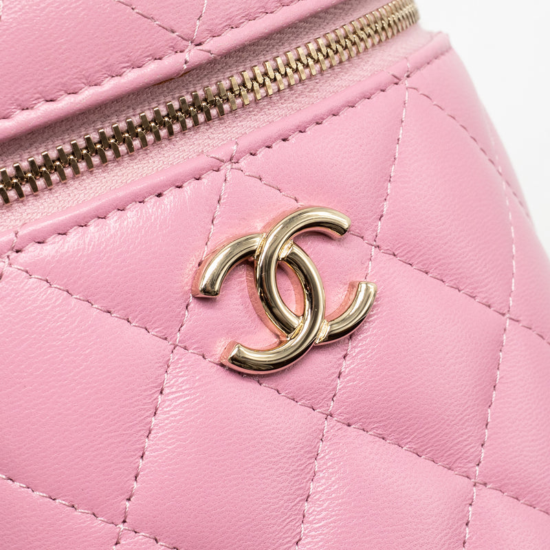 Chanel Top Handle Round Vanity Case Lambskin Pink LGHW