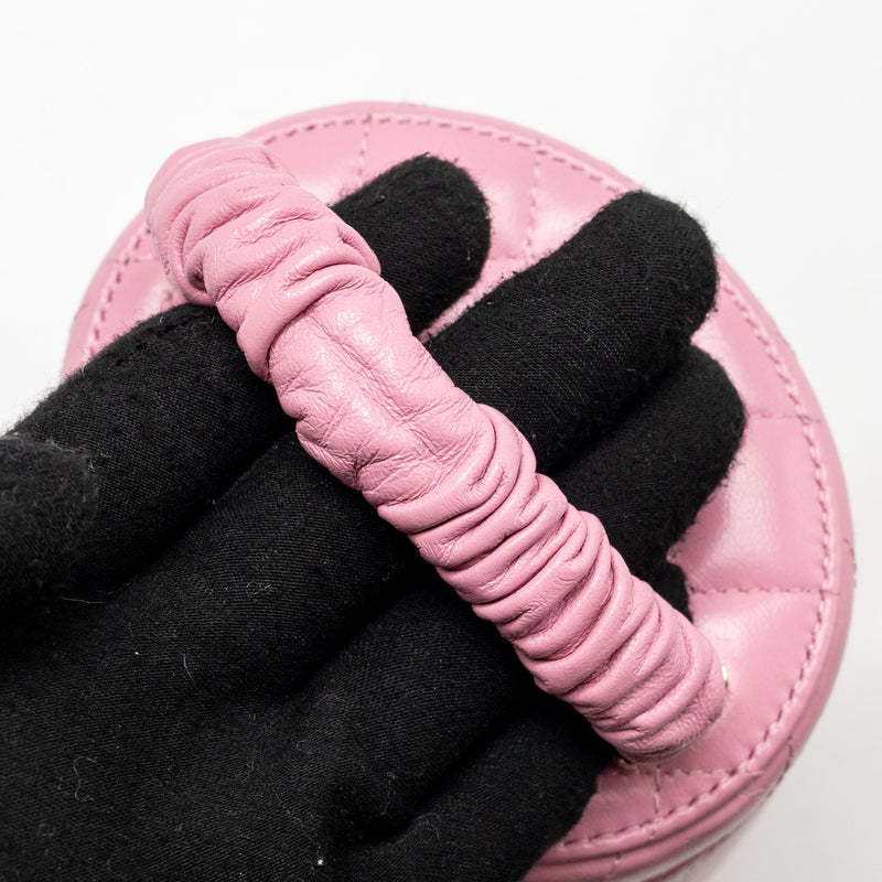Chanel Top Handle Round Vanity Case Lambskin Pink LGHW