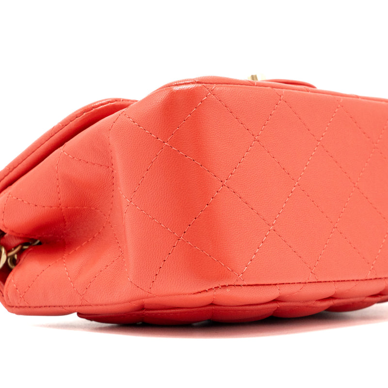 Chanel Mini Square flap bag lambskin coral pink GHW