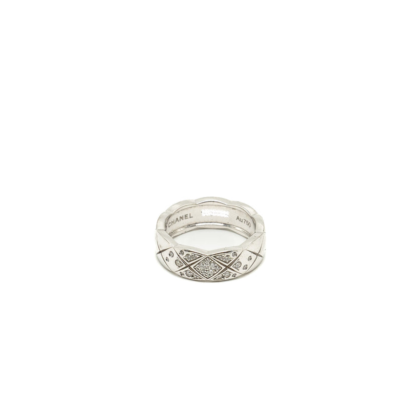 Chanel Size 54 Coco Crush Ring Small Version Quilted Motif White Gold, Diamonds