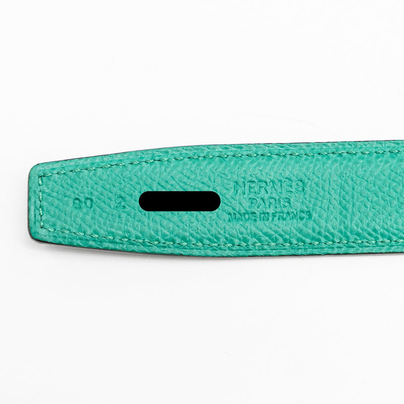 Hermes Size 80 reversible Belt Swift/epsom Navy/Vert Jade with Caleche Buckle SHW Stamp Z