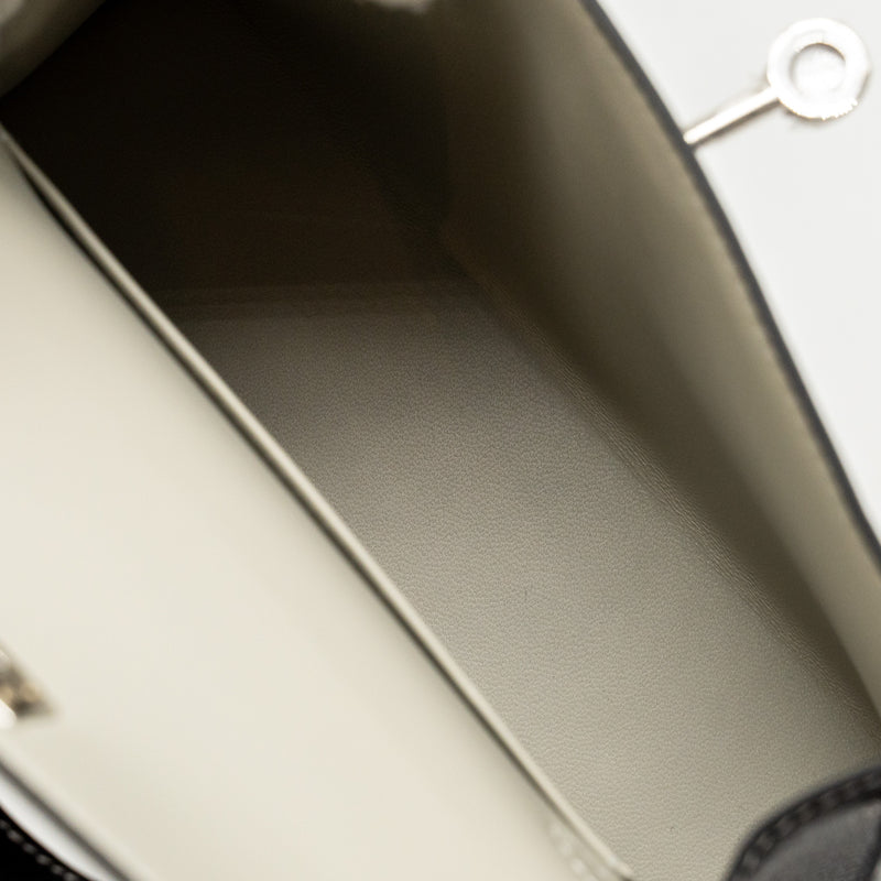 Hermes Mini Kelly II special order Chevre Mysore black / gris perle white stitching SHW stamp W